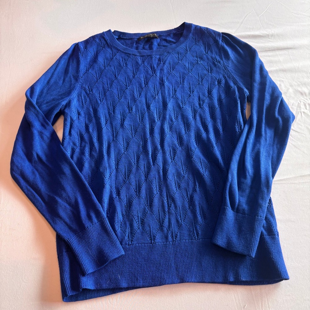 Banana Republic Womens Blue Diamond Pointelle Eyelet Knit Crew Neck Sweater M